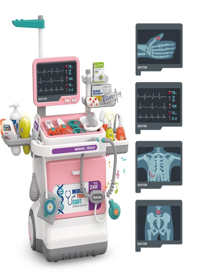Fegalop Doctor Kit for Kids Pretend Medical Station Set for Boys & Girls Mobile Cart with Kids Play Set for Ages 3 and Up Children Role Play Educational Toys (Pink) - Image 1